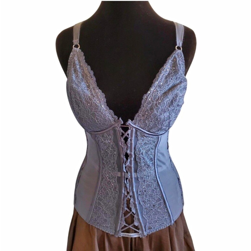 Victorias Secret Lacey Corset Top Bustier Rhinestone Bling Whimsigoth Size 34D
